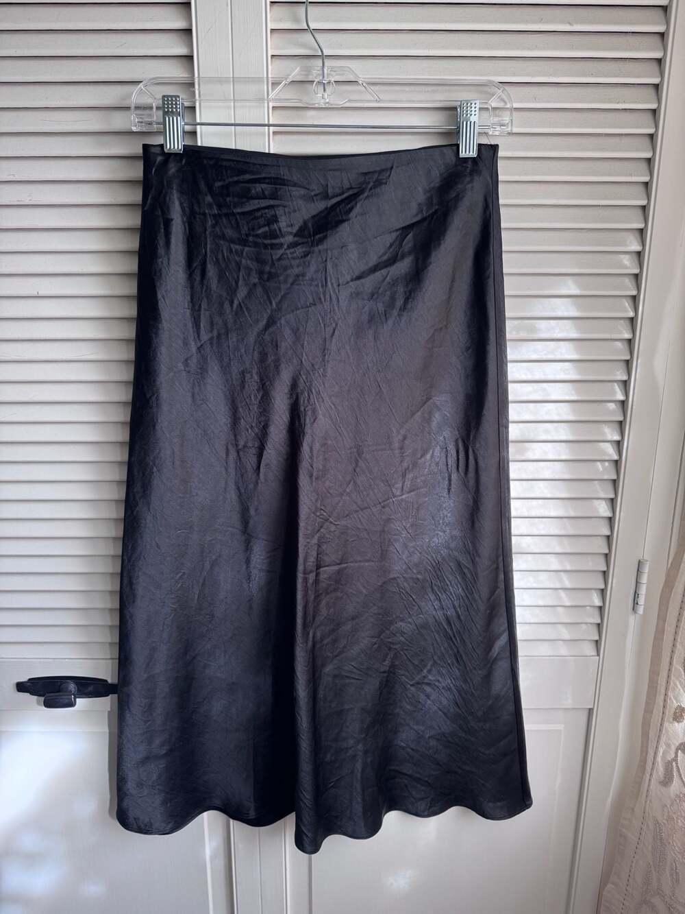 Babaton Pieta Crinkle Satin Midi Slip Skirt in Black